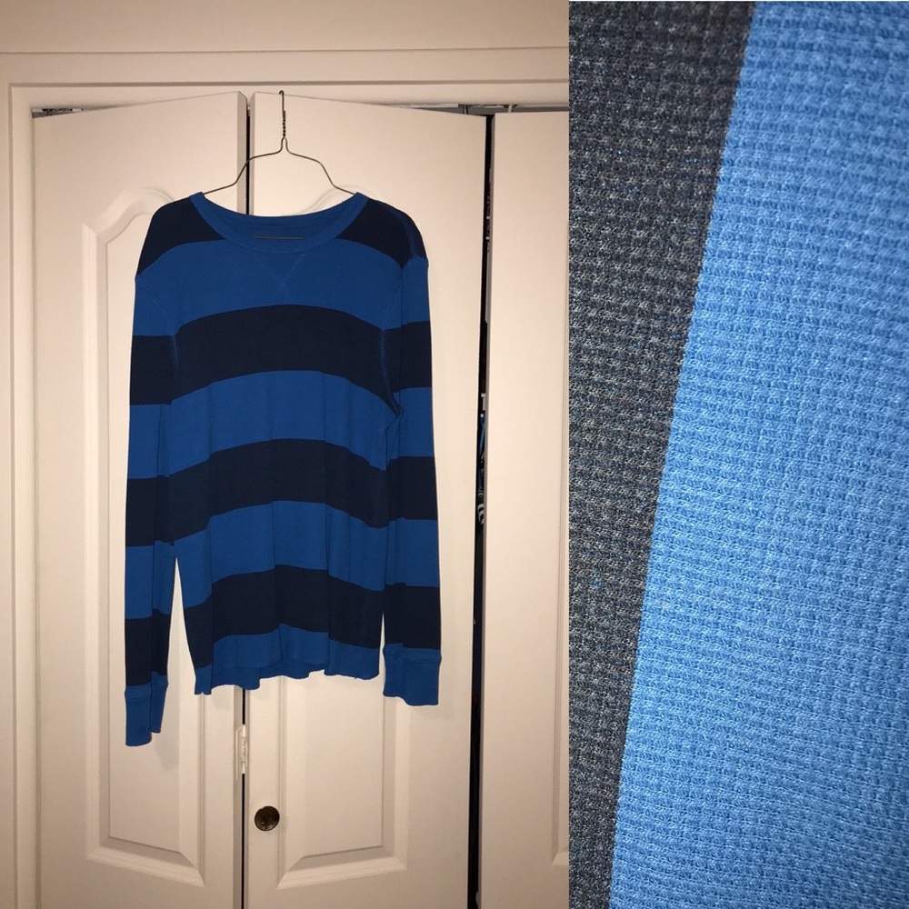L Navy and Blue Striped Thermal Long Sleeve Shirt